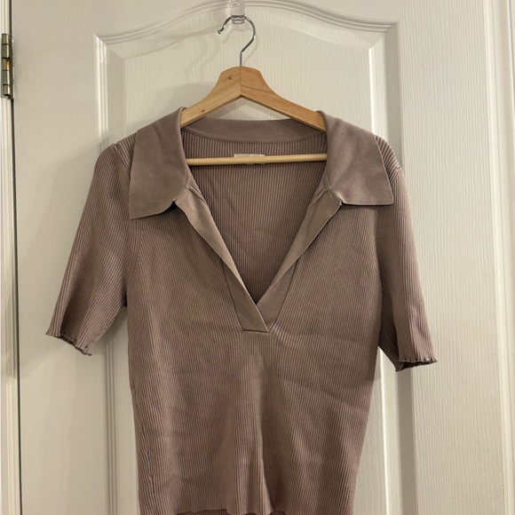 Good American Taupe Ribbed Blouse - Picture 1 of 3